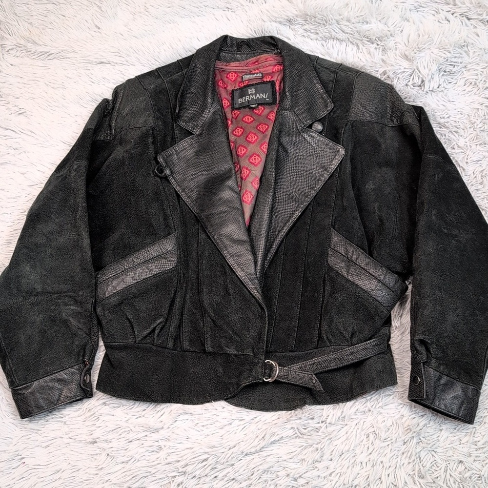 Vintage Berman's Jacket Womens L Black‎ Leather Removable Liner Thinsulate